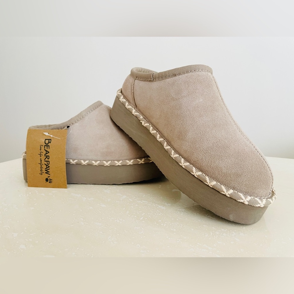 NWT BearPaw Caroline Light Brown Suede Slip-Ons Platform Streetwear 7